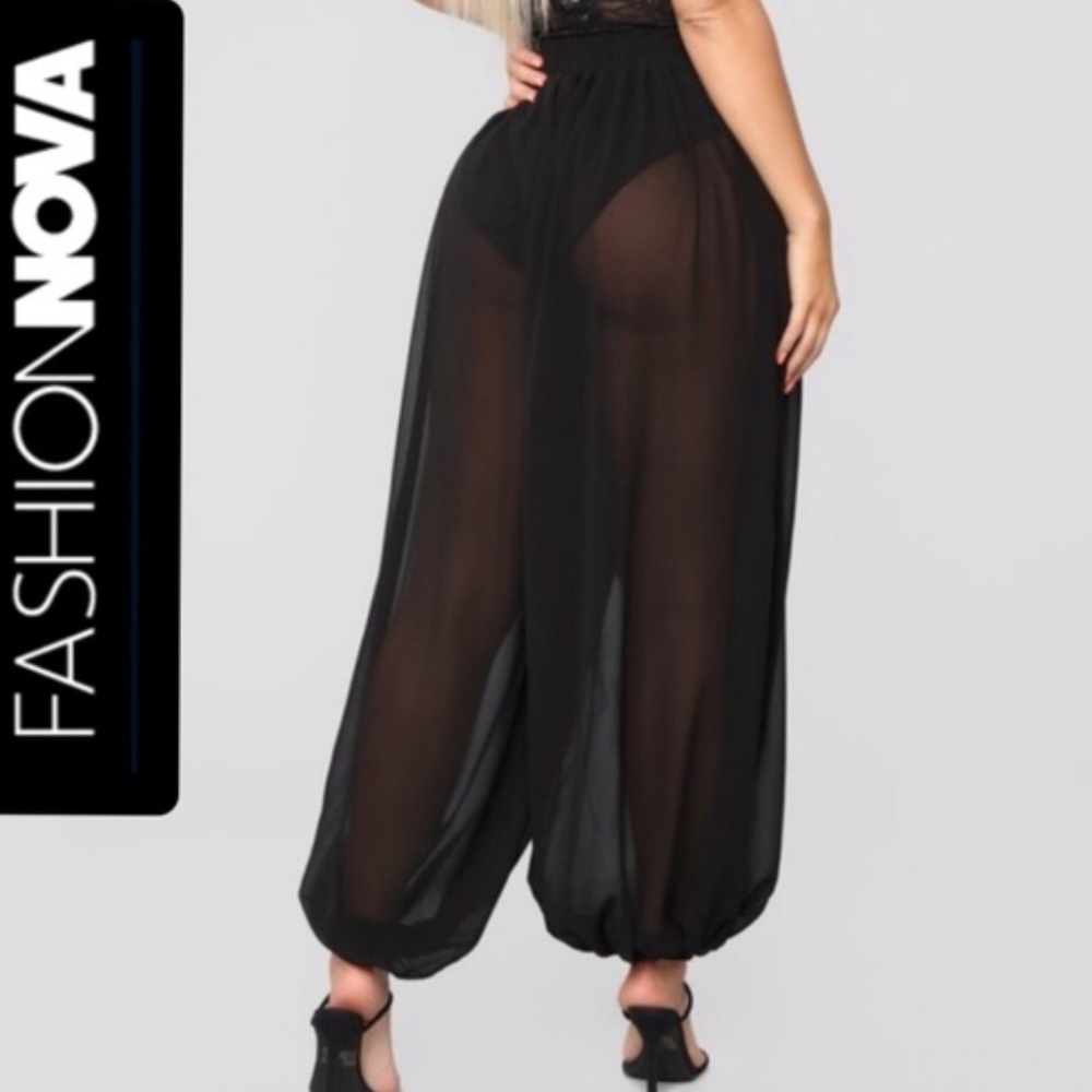 Fashion Nova Black Sheer Wide Leg Jumpsuit Pants
